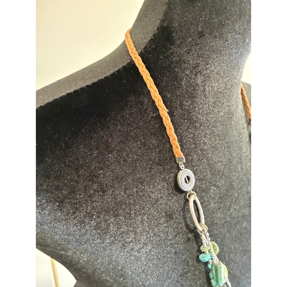 Boho Multi Strand Beaded Necklace Turquoise Green Shell Braided Cord Statement - Picture 4 of 5